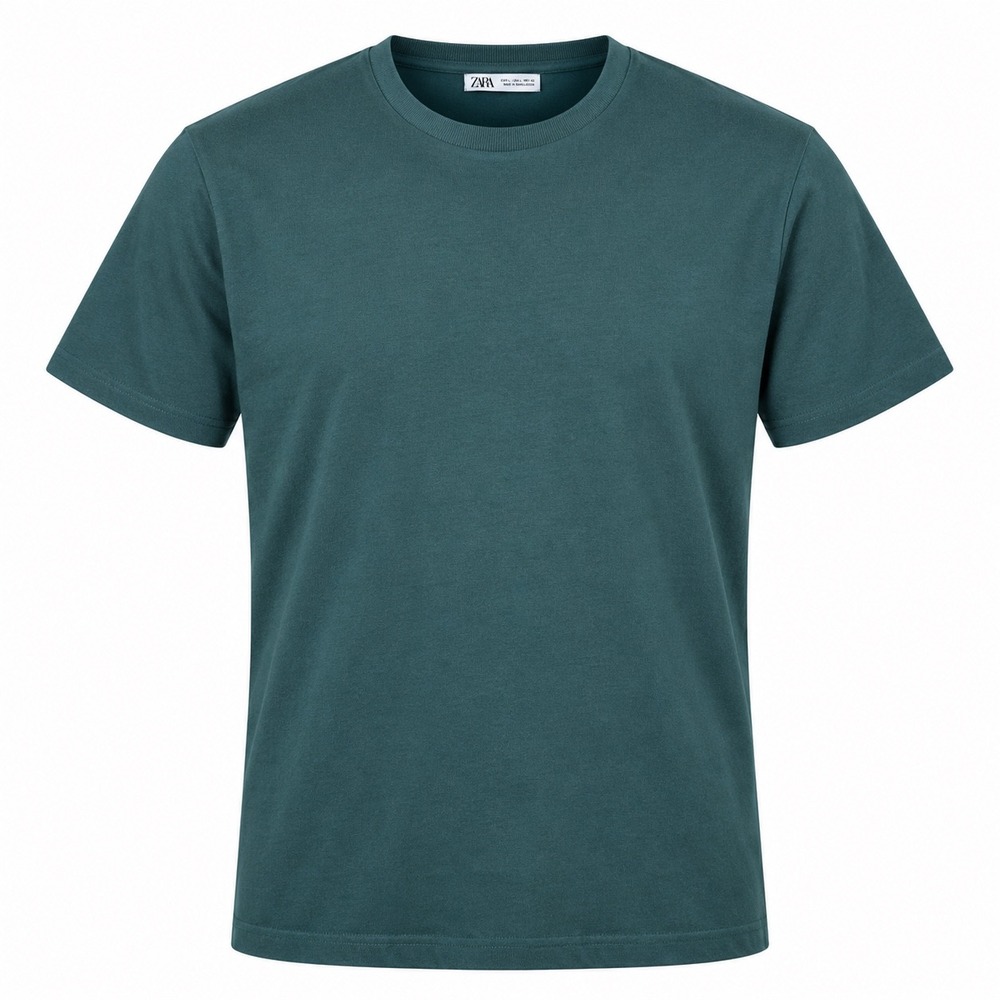 Zara Mens T Shirt XL 100% Cotton Green Basic Crew Neck Short Sleeve Tee